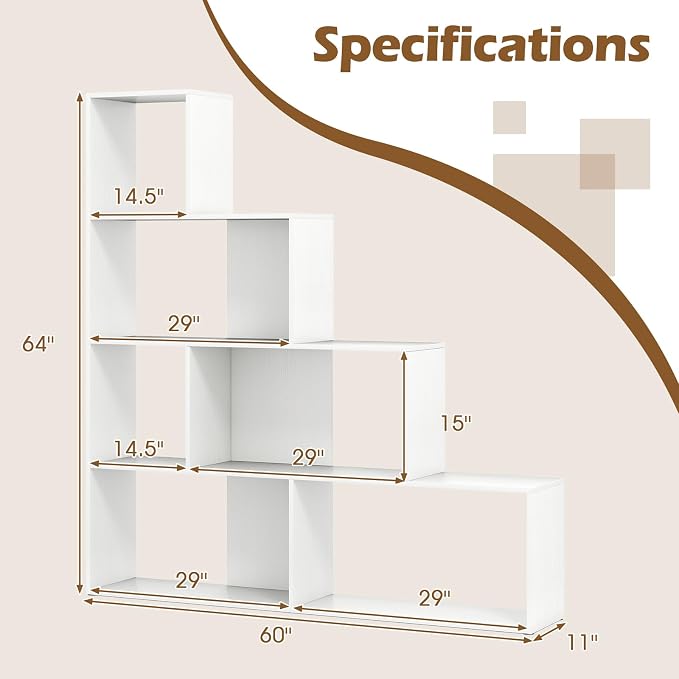 Tangkula 4-Tier Stepped Bookshelf, Freestanding 6 Cubes Ladder Bookcase - Image 3