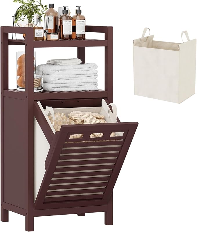 Homykic Tilt Out Laundry Hamper Cabinet, 10 Gal Bamboo Laundry Cabinet by Homykic