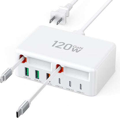 Upgraded 8-in-1 Retractable USB C Charger Block, 120W GaN Multi Charging by BREEKET