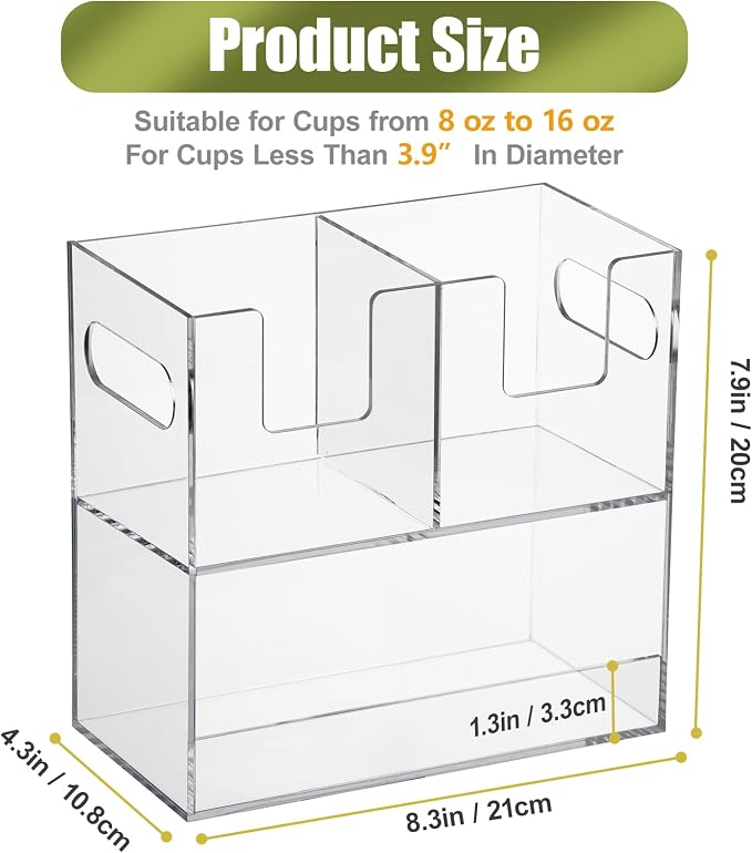 MYITYARD Coffee Cup Holder for Countertop, 2-Tier Clear Acrylic Cup Dispenser - Image 2