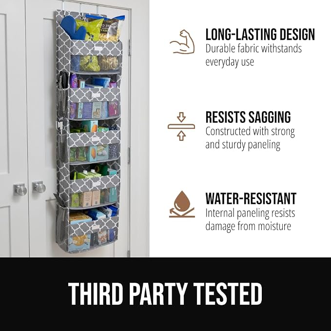 GORILLA GRIP Over The Door Organizer Storage, 5 Deep Hanging Shelves, Holds - Image 5