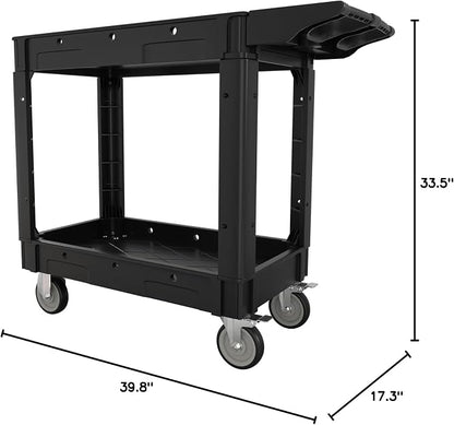2 Tier Plastic Rolling Cart Utility Cart on Wheels, Heavy Duty Tool Carts - Image 8