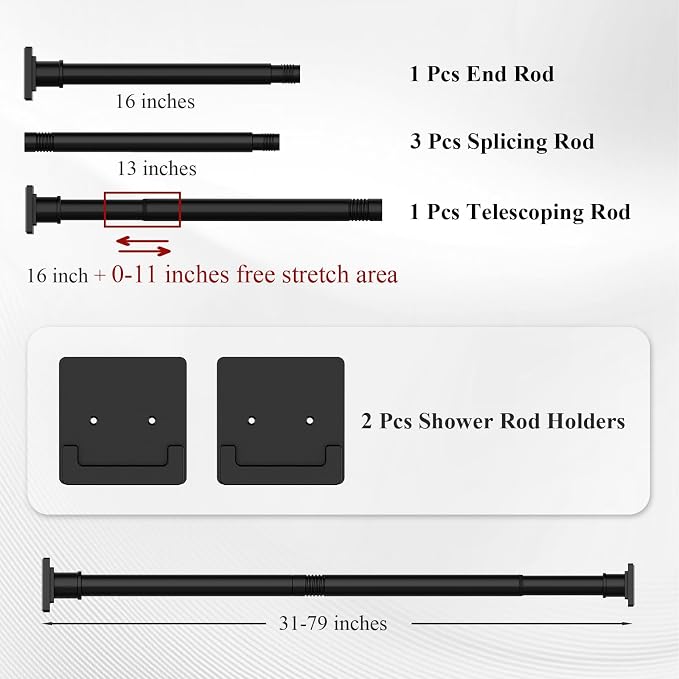 UIOSANRT Matte Black Shower Curtain Rod 31-79 inches - Image 6
