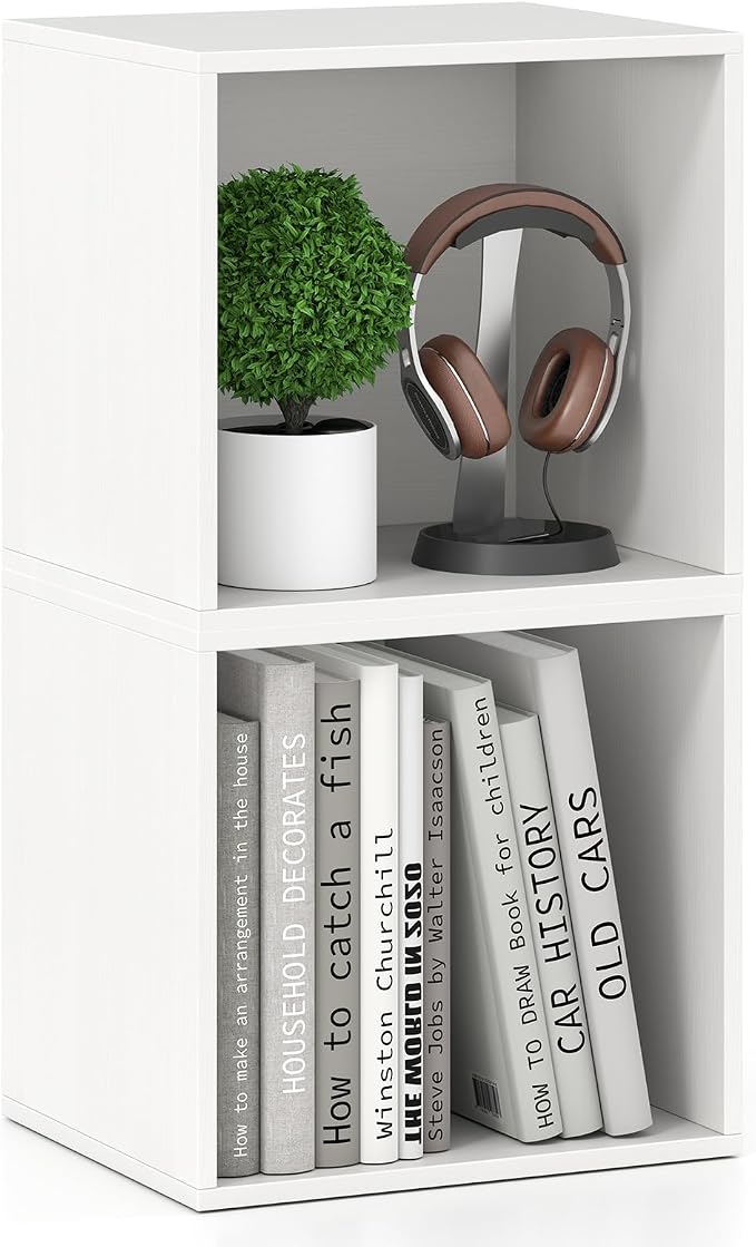 Giantex 2-Cube Bookcase, Stackable White Cube Storage Organizer w/Open Bookshelf by Giantex