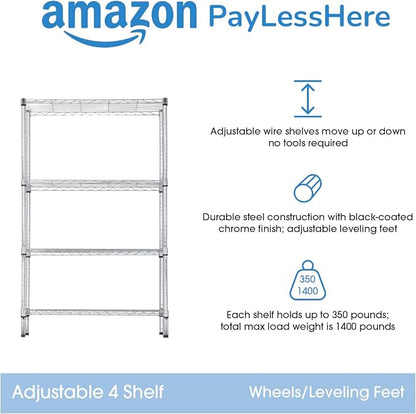 PayLessHere | 4-Tier Wire Shelf | 36"x14"x62" | Chrome | Adjustable Racks | - Image 5