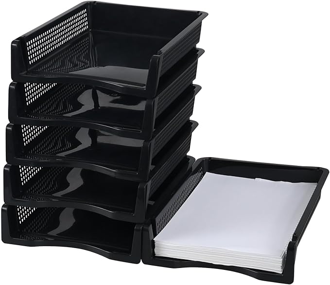 6 Pack Stackable Letter Trays, Plastic File Organizer Tray | Desktop Document by Melontray
