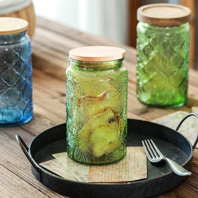 ANSQU Set of 2 Vintage Glass Jars, 34oz Candy Jars - Image 3