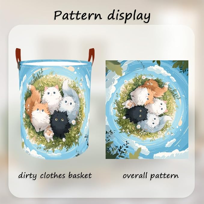 Laundry Baskets 15.7x19.7 Inch Large Kittens Meadow Design Collapsible Laundry - Image 5