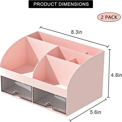 COMFYROOM Desk Organizer with 6 Compartments and 2 Drawers, Plastic Makeup - Image 2