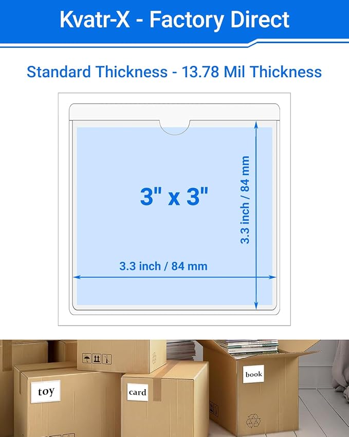 20 PCS Clear Self Adhesive Plastic Label Pockets, Top Loading Business & - Image 2