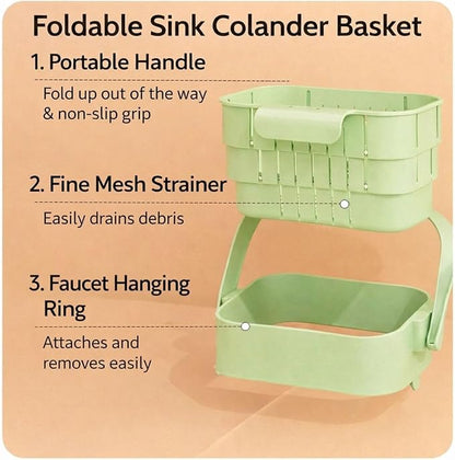 Foldable Hanging Kitchen Sink Drain Basket, 2-in-1 Foldable Sink Colander - Image 5