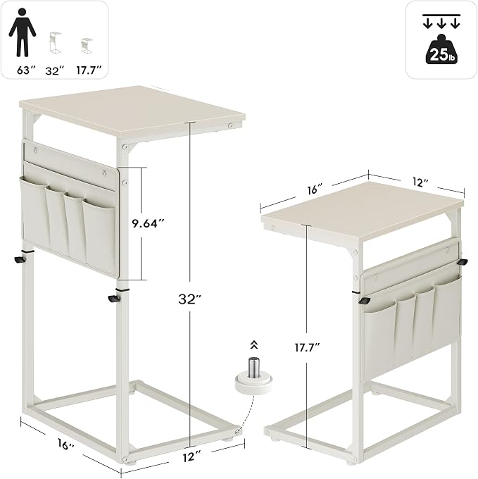 Vagusicc C Shaped End Table, Adjustable Height Small Couch Side Table - Image 3