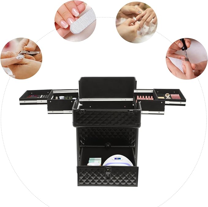 Rolling Makeup Train Case with Drawers, Portable Rolling Makeup Cart with Wheels - Image 8