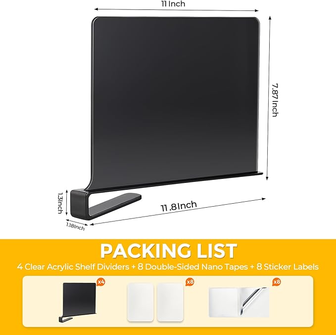 JOY DECOR 8 Pack Acrylic Matte Black Shelf Dividers - Image 2