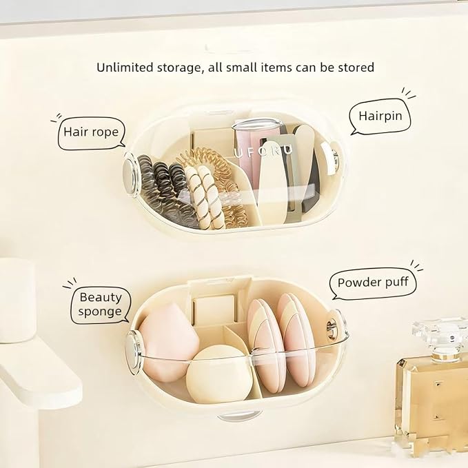 Makeup Sponge Storage Case Wall-Mounted No-Drill Makeup Sponge Holder 2-Tier - Image 7