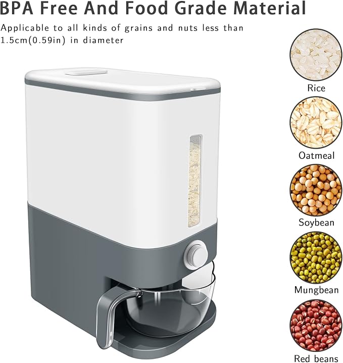 Lenwi 22-25 Lbs Rice Dispenser, Large Cereal Dry Food Storage Containers - Image 2
