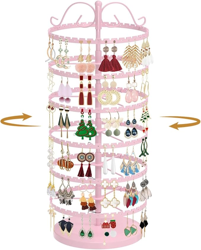 MODOWEY 6 Tier Rotating Earring Holder Organizer Stand, Adjustable Metal by MODOWEY