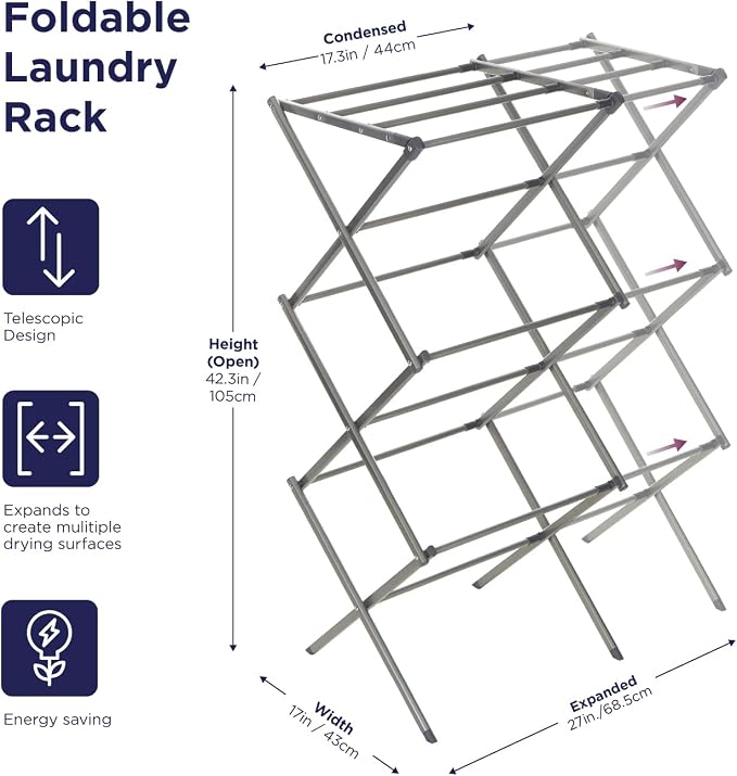 BLACK+DECKER 3 Tier Expandable Collapsing Foldable Laundry Rack - Image 2