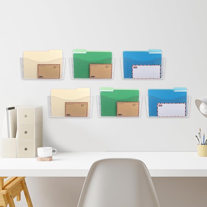 6 Pack Clear Single Pocket Hanging File Organizer, Plastic Wall Mount Paper - Image 6