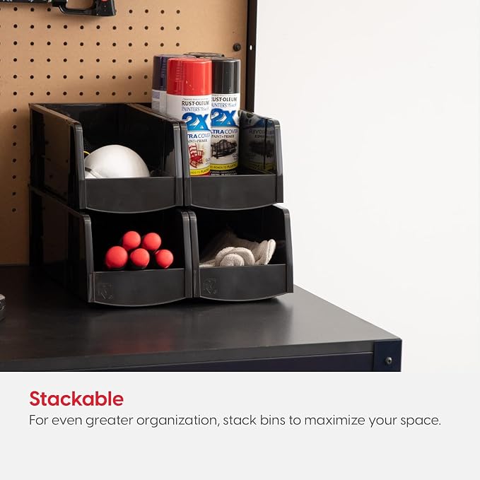 IRIS USA Medium Stackable Storage Bins, |Made in USA|, Plastic Open Front Shelf - Image 4