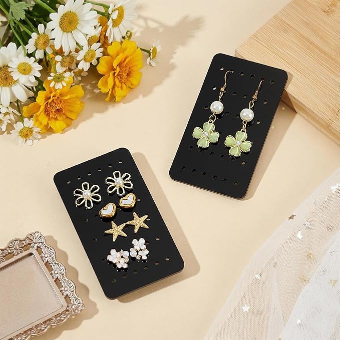 OLYCRAFT 18Pcs Acrylic Earring Display Cards 24 Holes Black Earring Organizer - Image 4