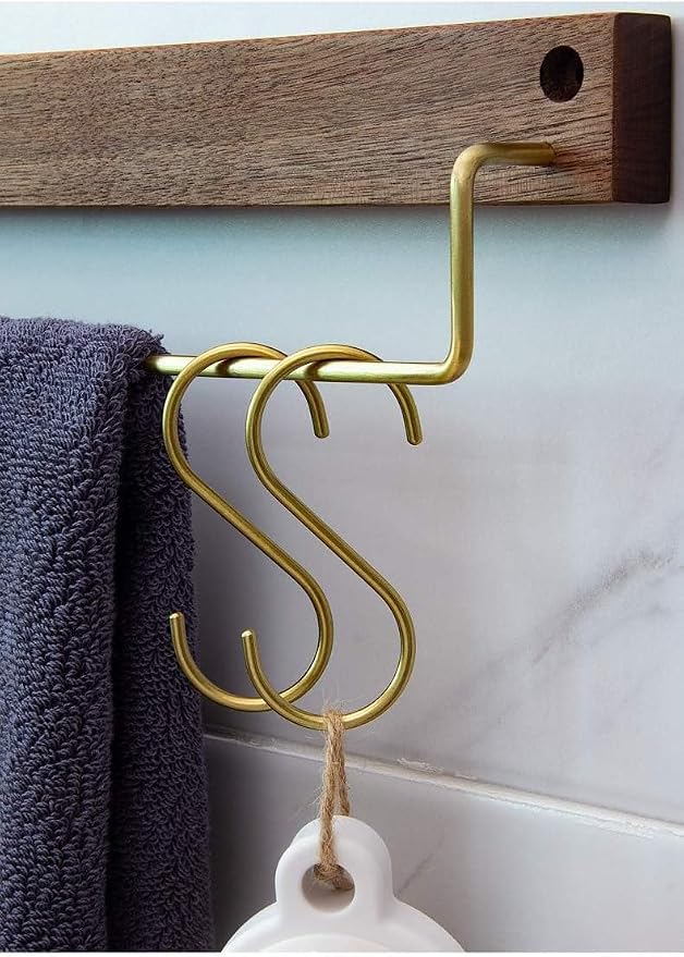 YANGQIHOME 12 Pieces, Brass S Shaped Hooks, Kitchen Pots Pans Coffee Cups Rack - Image 6