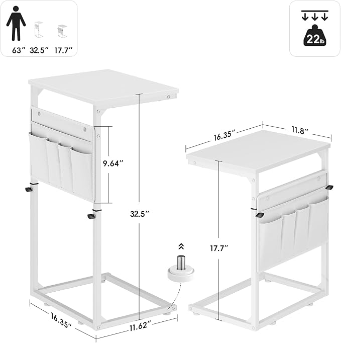 Vagusicc C Shaped End Table, Adjustable Height Small Couch Side Table - Image 2