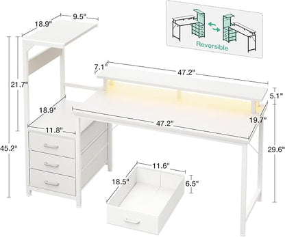 AODK 59 Inch Gaming Desk with USB Charging Ports & LED Light- Reversible - Image 3