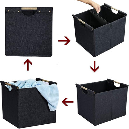 HOONEX Large Collapsible Storage Bins, Linen Fabric, 2 Pack, Storage Baskets - Image 5