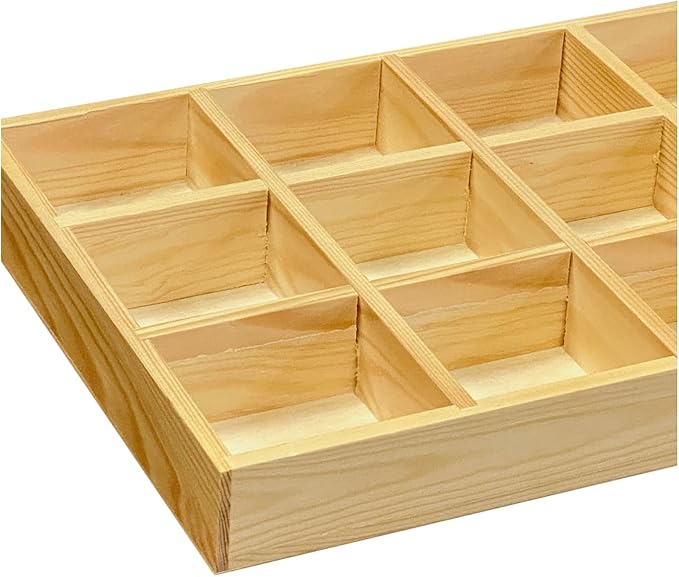 2 Pack Wooden Sorting Tray Grid Display Wood Divided Organizer Vanish Finished - Image 2