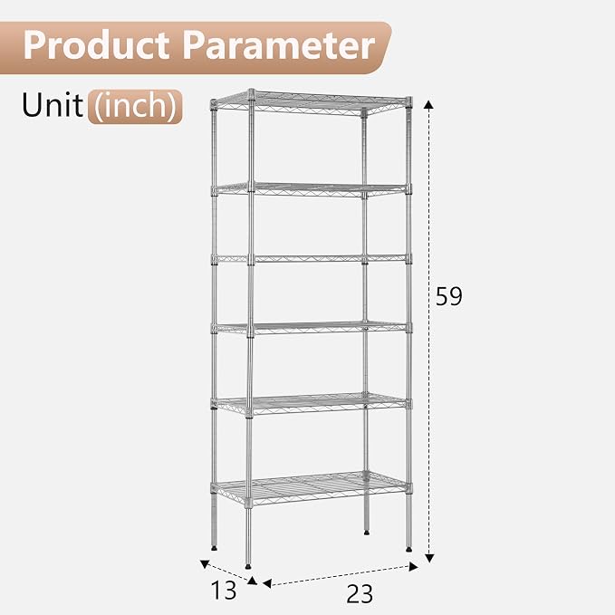 FDW 6 Tier Wire Shelving Units 23L x 13W x 59H Adjustable Metal Storage Rack - Image 3