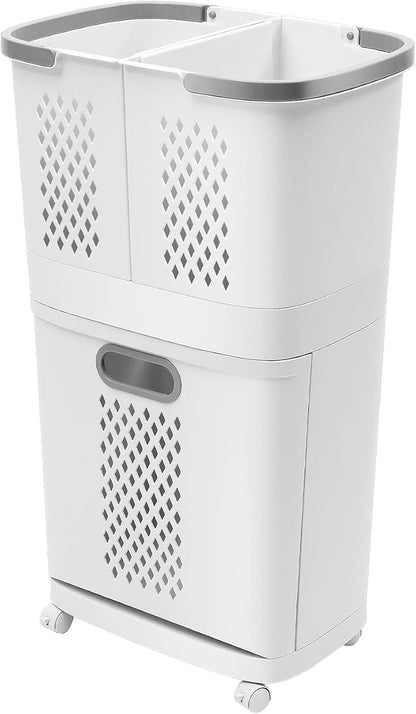 2 Tier Rolling Laundry Hamper Sorter Removable Clothes Hamper Organizer by Unknown