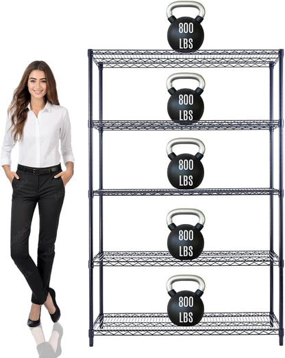 48"x24"x72" Prime Heavy Duty Black 5-Tier Steel Wire Shelving NSF 4000 LBS MAX by StimulateLiving