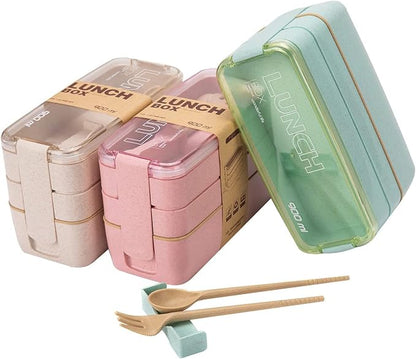 Rarapop 3 Pack Stackable Bento Box Adult Japanese Lunch Box Kit by Rarapop