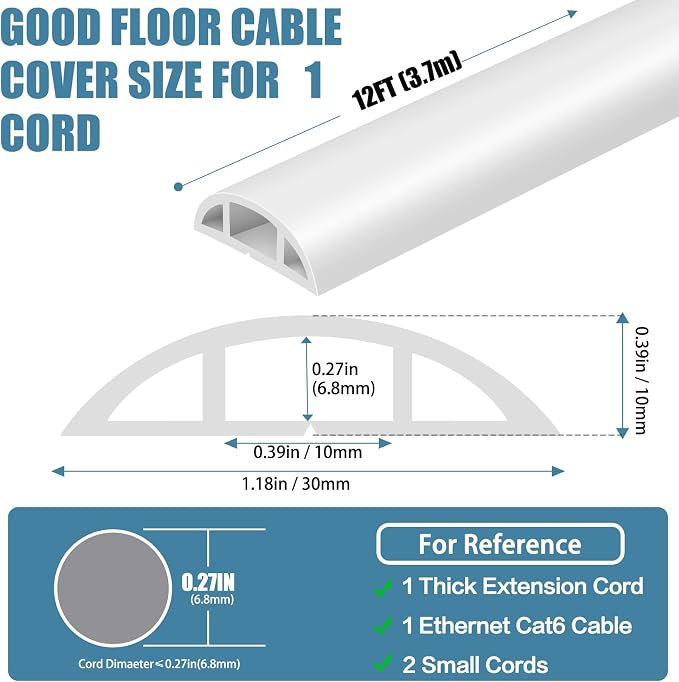 Floor Cord Covers for Wires 12FT Cable Hider Wire Cover Self Adhesive Cord - Image 2