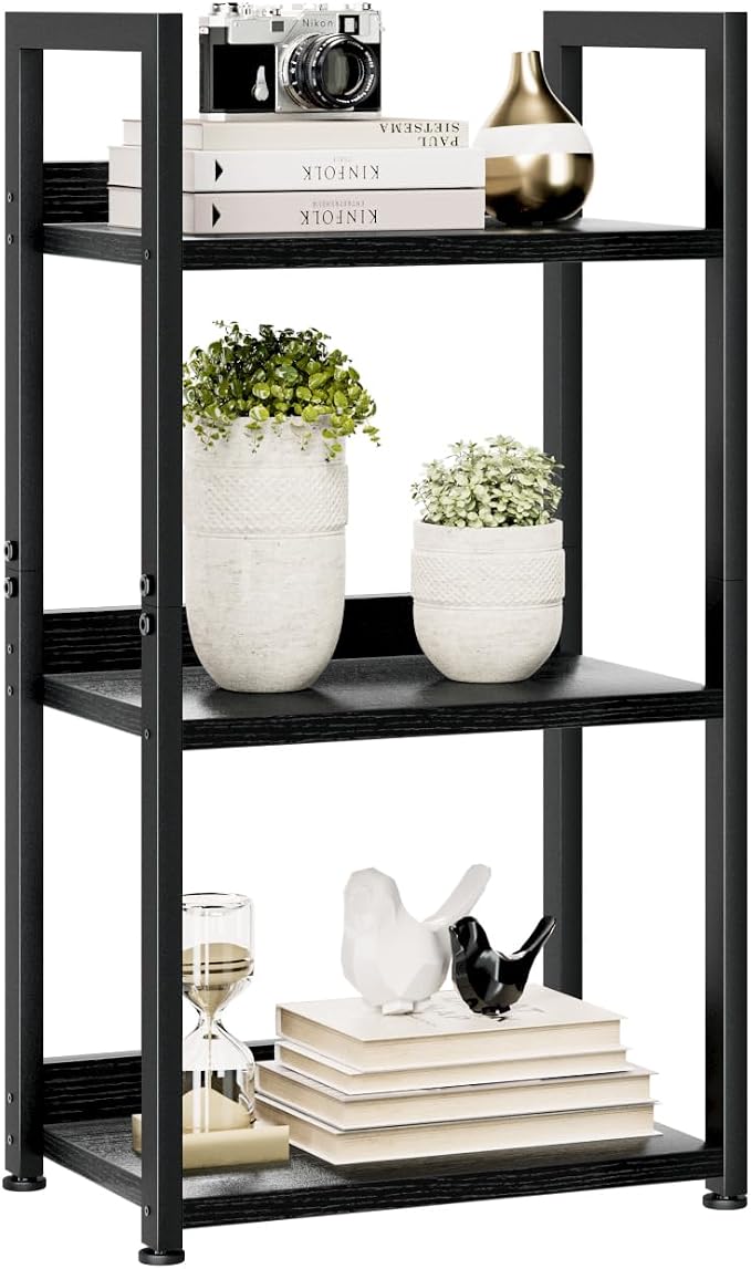 NUMENN Narrow Bookshelf, 3 Tier Freestanding Shelving Unit, Metal Frame & Wood by NUMENN
