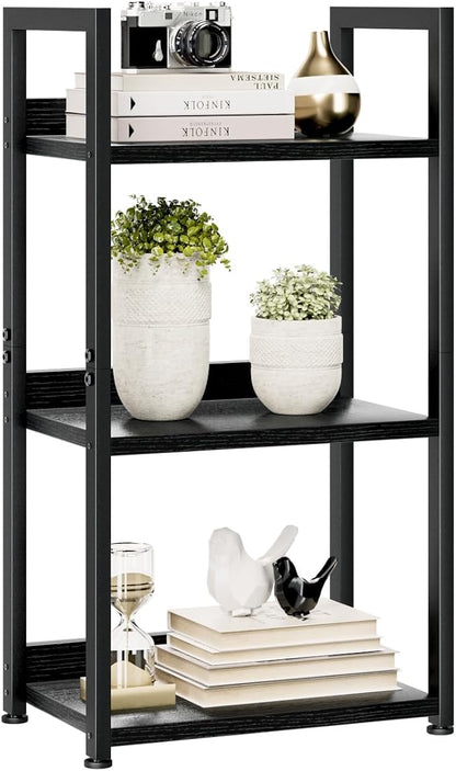 NUMENN Narrow Bookshelf, 3 Tier Freestanding Shelving Unit, Metal Frame & Wood by NUMENN