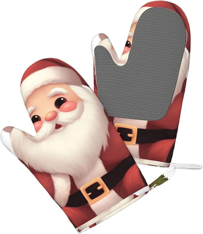 Cute Santa Claus Print Oven Mitts Set of 2, Heat Resistant Silicone Oven - Image 3