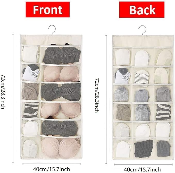 Closet Hanging Organizer with Mesh Pockets & Rotating Metal Hanger, Dual Sided - Image 4