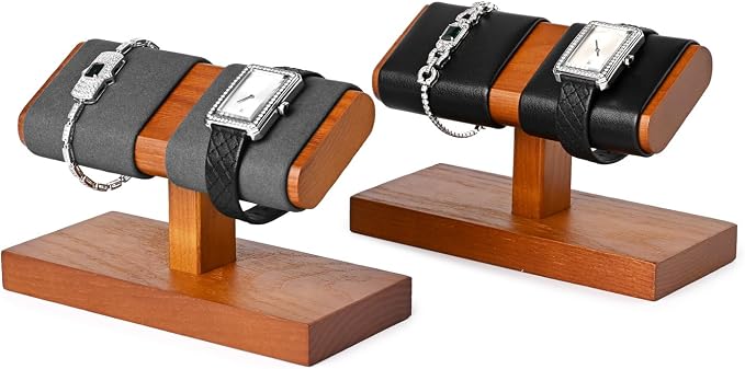 Oirlv Solid Wood Double Watch Display Stand Watch Bracelet Organizer（Black） - Image 4