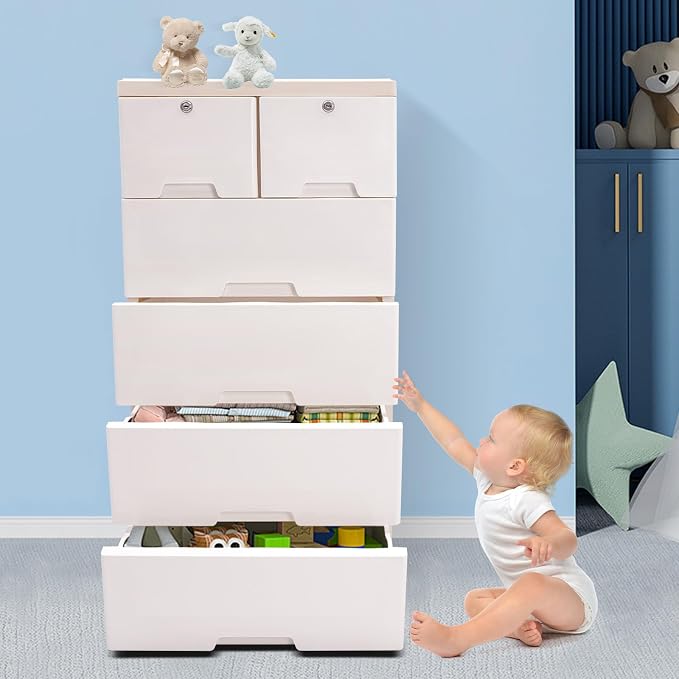 6-Drawer Plastic Dresser Organizer Lockable Storage Cabinet | Hold up to 66.13 - Image 6
