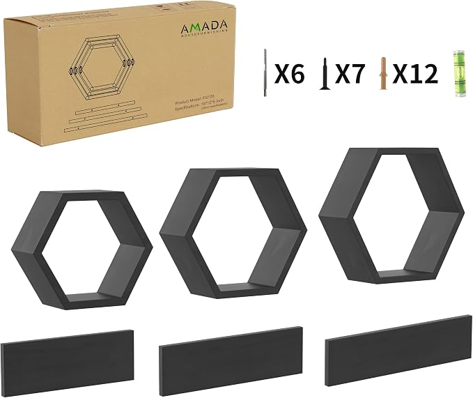 Wooden Hexagon Floating Shelves Wall Mounted - Image 8