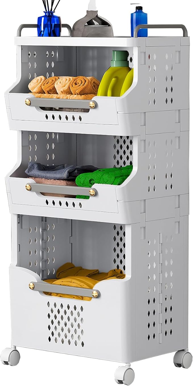 Laundry Basket with Wheels, Rolling Folding Laundry Hamper, Utility cart by pupustar