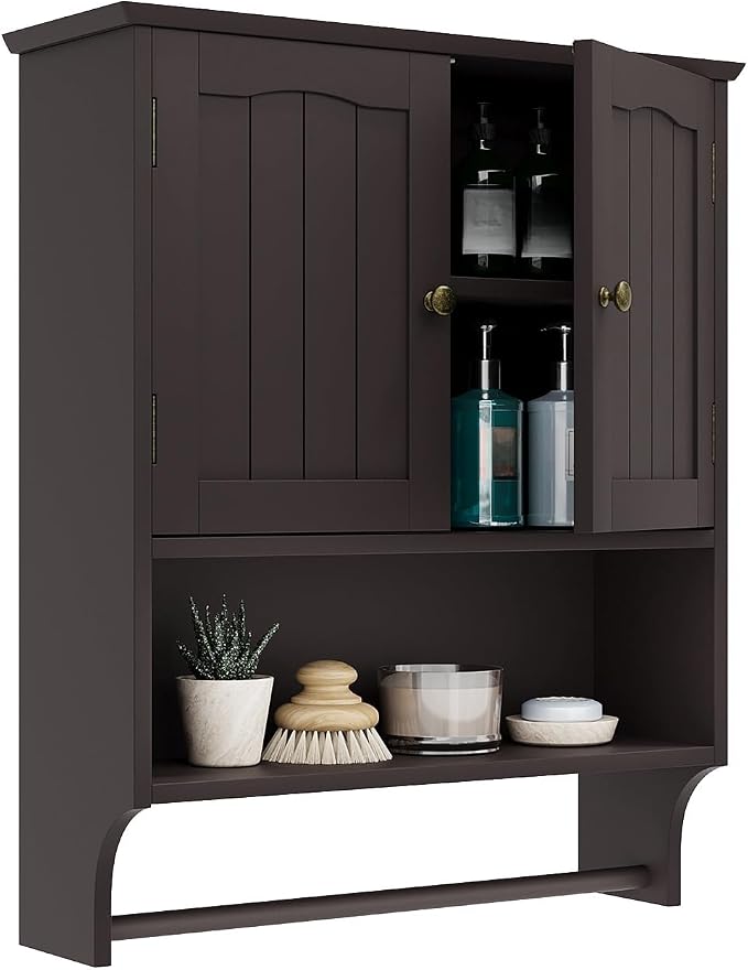 Smuxee Brown Wall Cabinet with Towel Bar by Smuxee