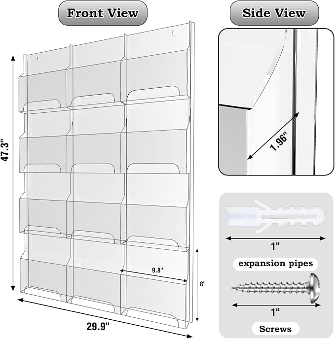 Nalwort Acrylic Brochure Pamphlet Holder, 12 Magazine Holders, Trifold Flyer - Image 2
