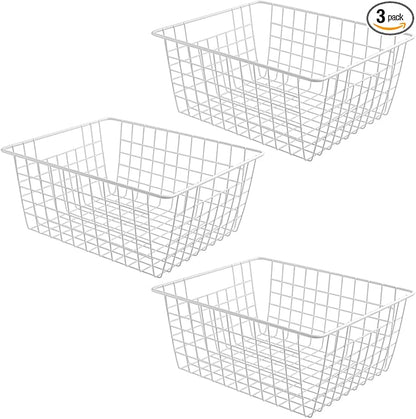 3 Pack Large White Wire Baskets by Unknown
