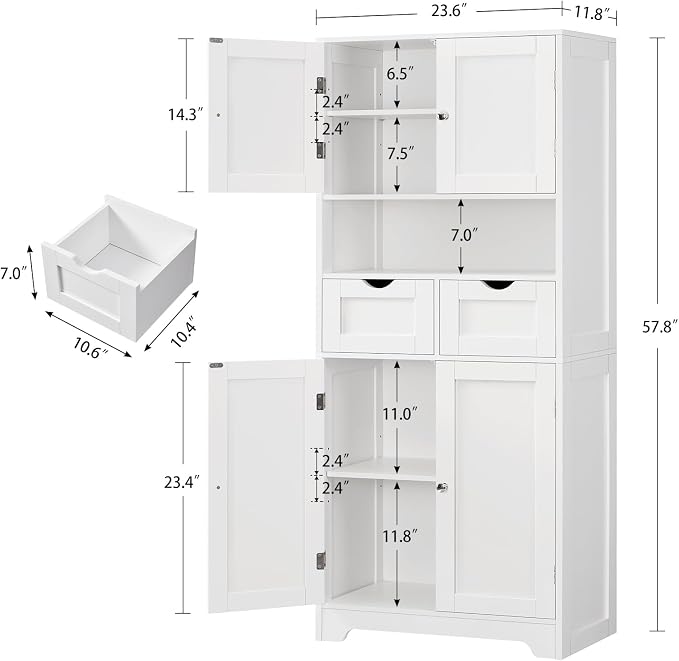 TEENFON 57.8" H Tall Bathroom Storage Cabinet - Image 3