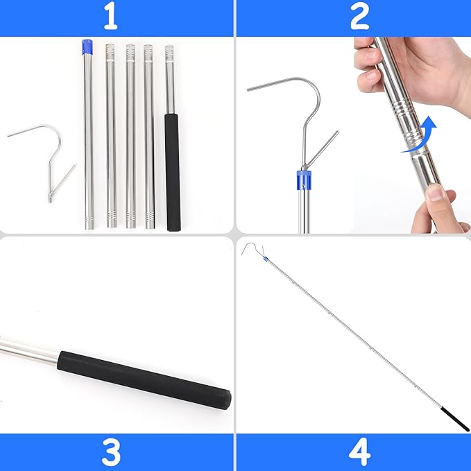 Clothes Hook Pole, Stainless Steel Sponge Handle, Retrieve Clothes From High - Image 3