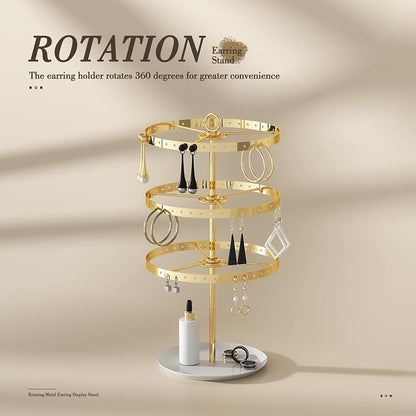 3 Tiers Earring Holder Organizer, Metal Rotating Earring Stand Adjustable - Image 6