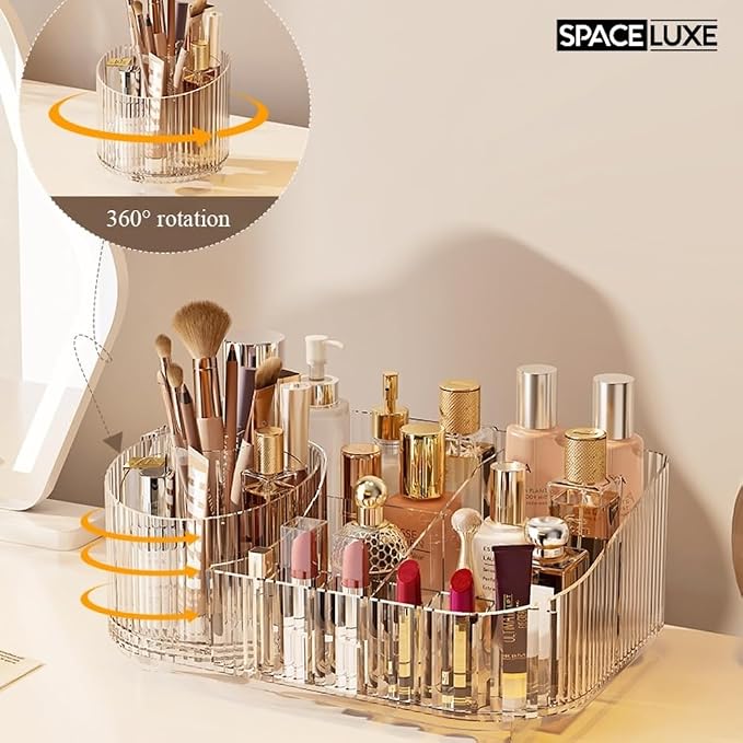 Makeup Organizer with Drawers and 360° Rotating Brush Holder, Large Capacity - Image 6